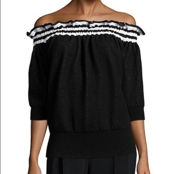 (M} 3.1 Phillip Lim VICTORIAN SPORT RUCHE OFF-THE-SHOULDER TOP IN BLACK - Picture 2 of 10